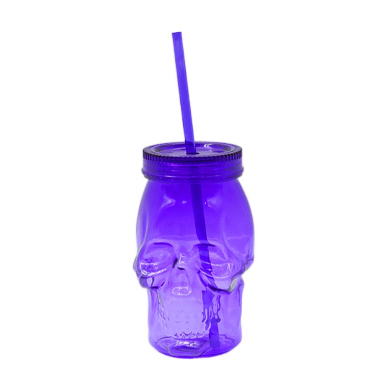 16 OZ Plastic Skull Mason Drinking Mugs Tumbler Cup with Straws Fashioned Jar Drinking for Beverage Brandy Liquor Jello