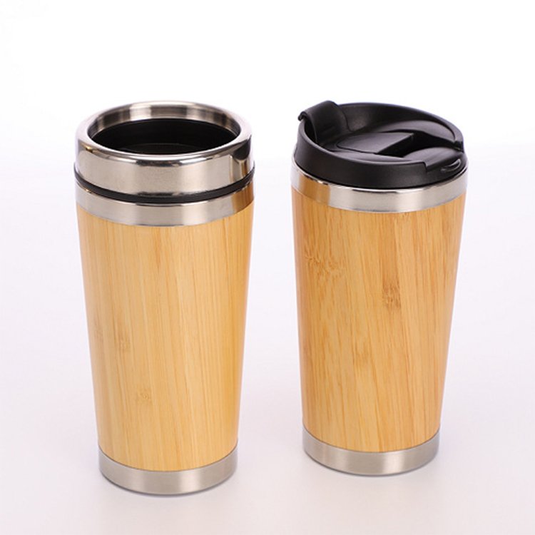 Wide Mouth Bamboo Thermos Tea Infuser Jar Tire Wood Mug With Print