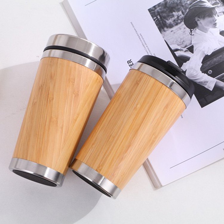 Wide Mouth Bamboo Thermos Tea Infuser Jar Tire Wood Mug With Print