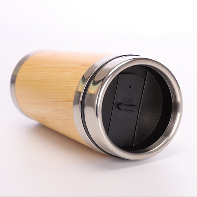 Wide Mouth Bamboo Thermos Tea Infuser Jar Tire Wood Mug With Print