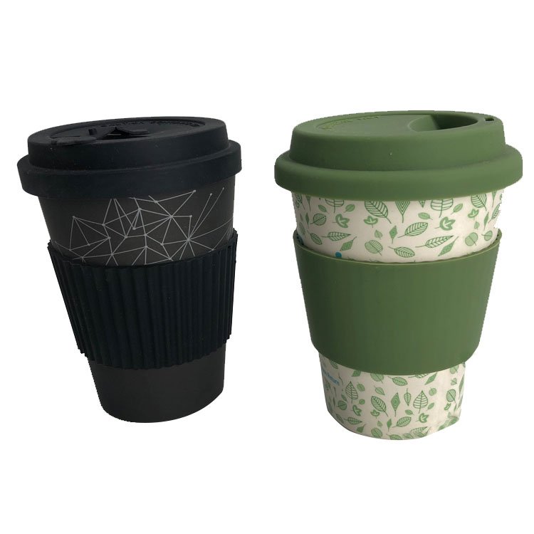 Natural Christmas party eco-friendly biodegradable bamboo fiber mug takeaway coffee cups with silicone lid and wrap
