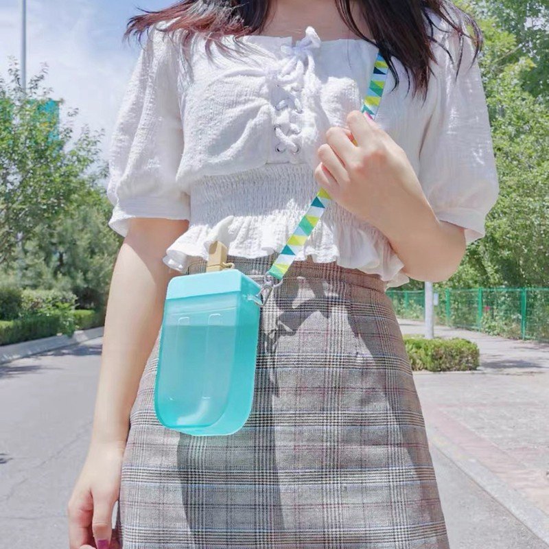 Wholesale gift portable creative kids plastic ice cream popsicle water bottle with rope
