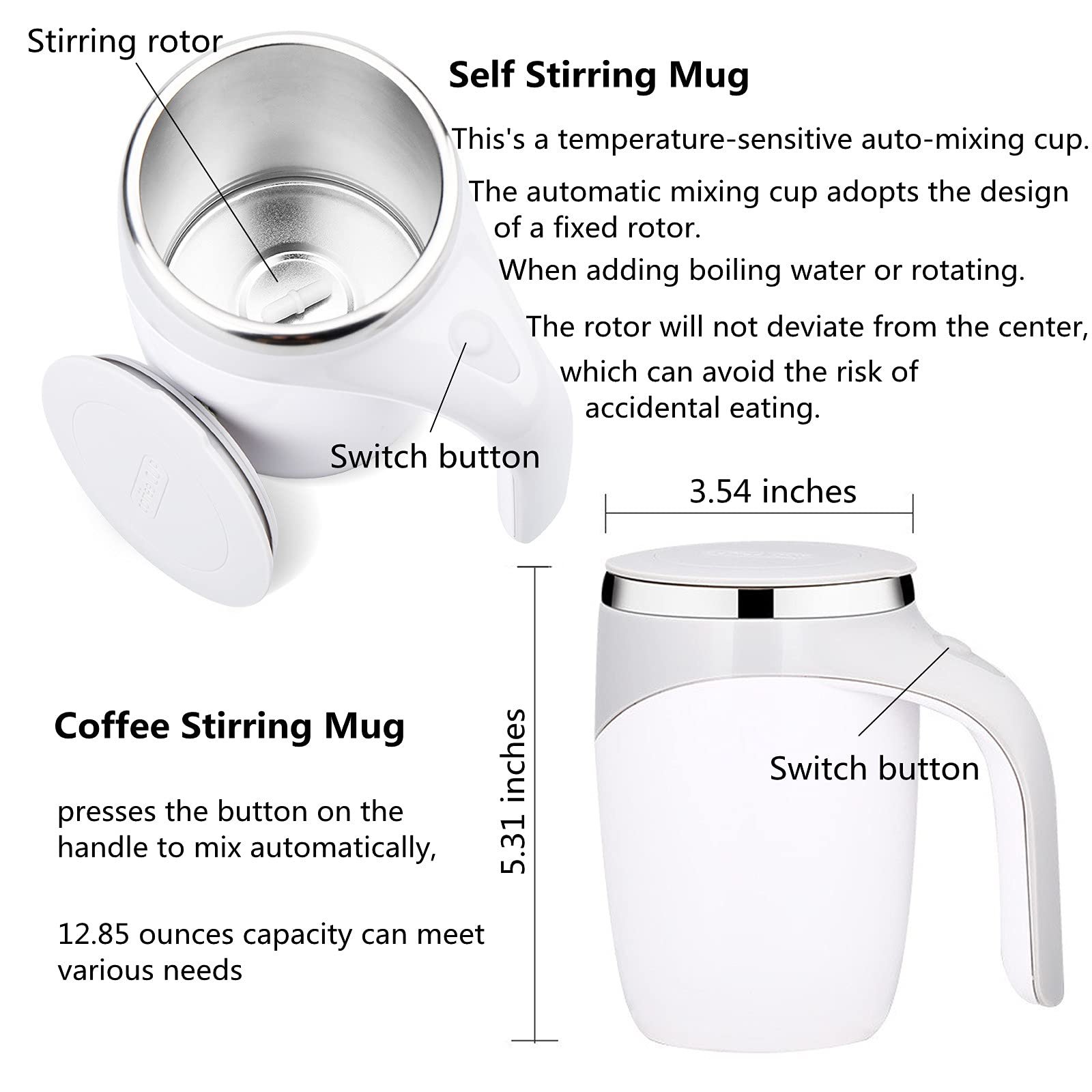 380ml Automatic Magnetic Self Stirring Mixing Coffee Cup Rechargeable Stainless Steel Coffee Mug magnet stirring cup With Lid