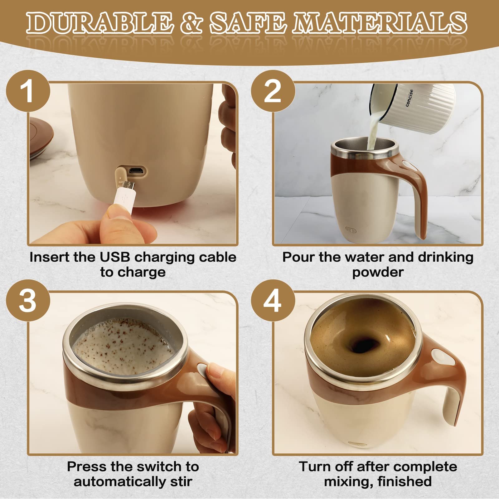 380ml Automatic Magnetic Self Stirring Mixing Coffee Cup Rechargeable Stainless Steel Coffee Mug magnet stirring cup With Lid