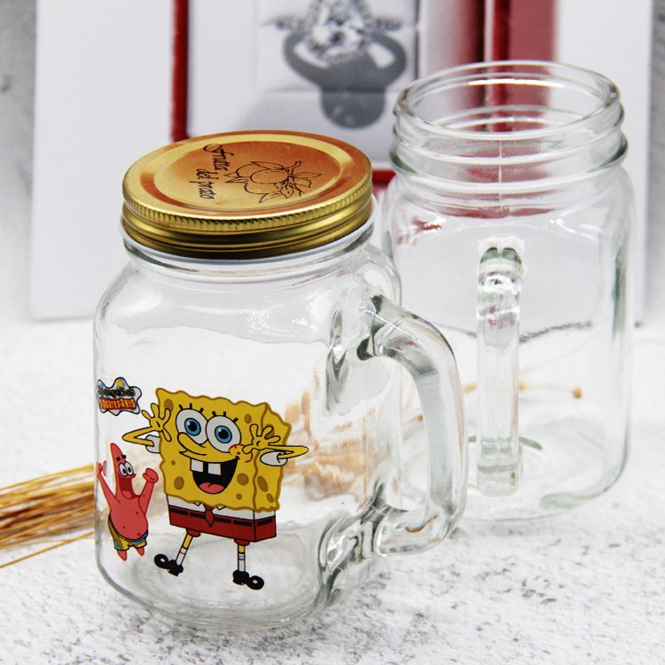 Free Sample Customized 24 Oz 16 Oz Durable Glass Mason Mug With Handle