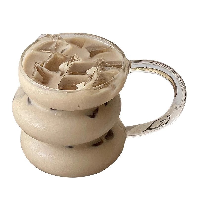 Customized Logo 450ml Gourd Shaped High Borosilicate Glass Cappuccino Mug