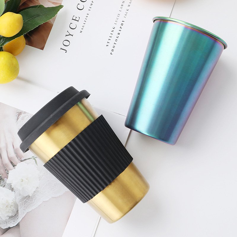 wholesale custom gold copper black printing metal camp travel coffee tea beer cup stainless steel mugs