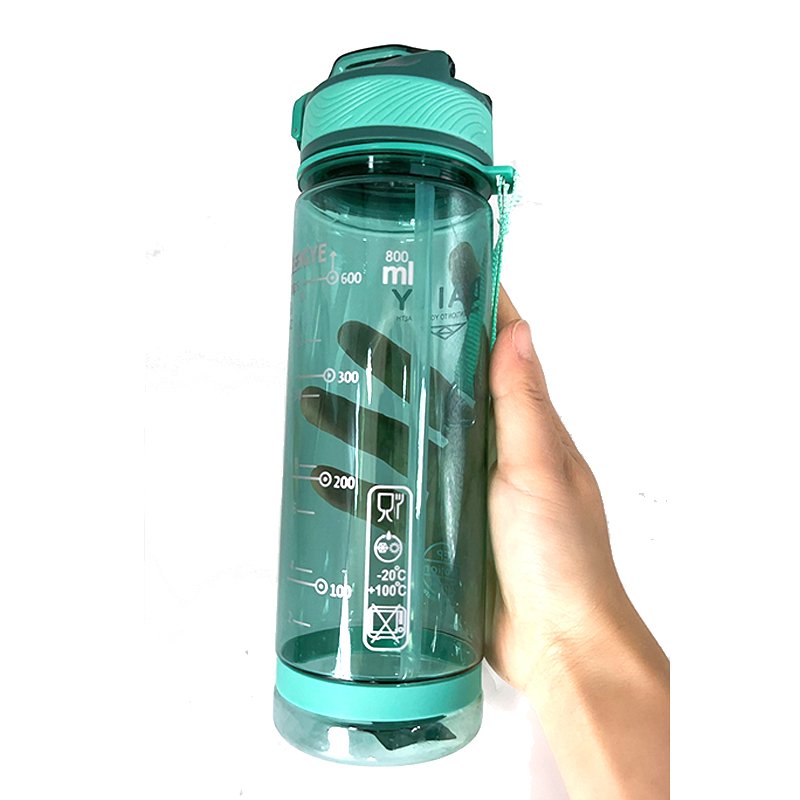 800ml Sports Water Bottle Free Men Drinkware Plastic PC Transparent with Straw for Camping Hiking Outdoor Adults Sustainable
