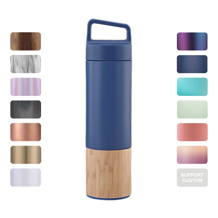 Eco-friendly vacuum flask insulated stainless steel water bottles with bamboo bottom new products customized logo & color