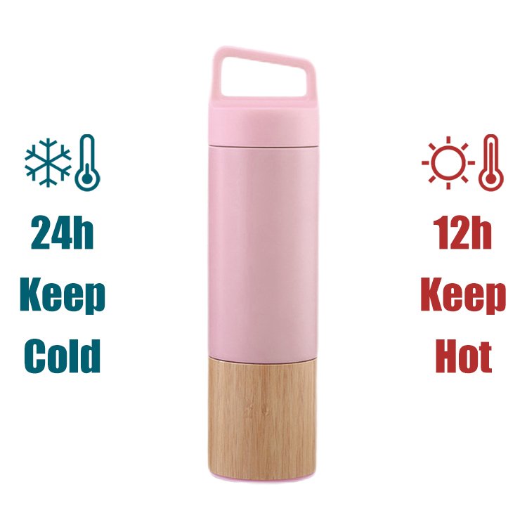 Eco-friendly vacuum flask insulated stainless steel water bottles with bamboo bottom new products customized logo & color