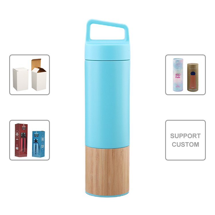 Eco-friendly vacuum flask insulated stainless steel water bottles with bamboo bottom new products customized logo & color
