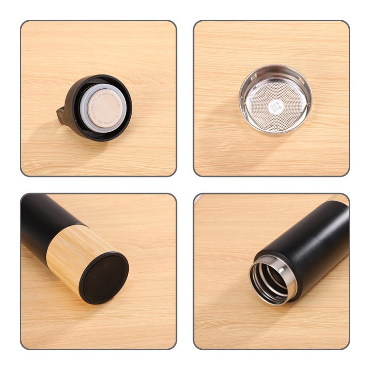 Eco-friendly vacuum flask insulated stainless steel water bottles with bamboo bottom new products customized logo & color