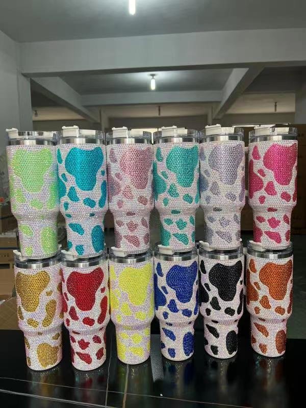 New Rhinestone Popular 40oz Stainless Steel Tumbler Cups Thermos H1.0&2.0 Travel Car Coffee Mug With Handle
