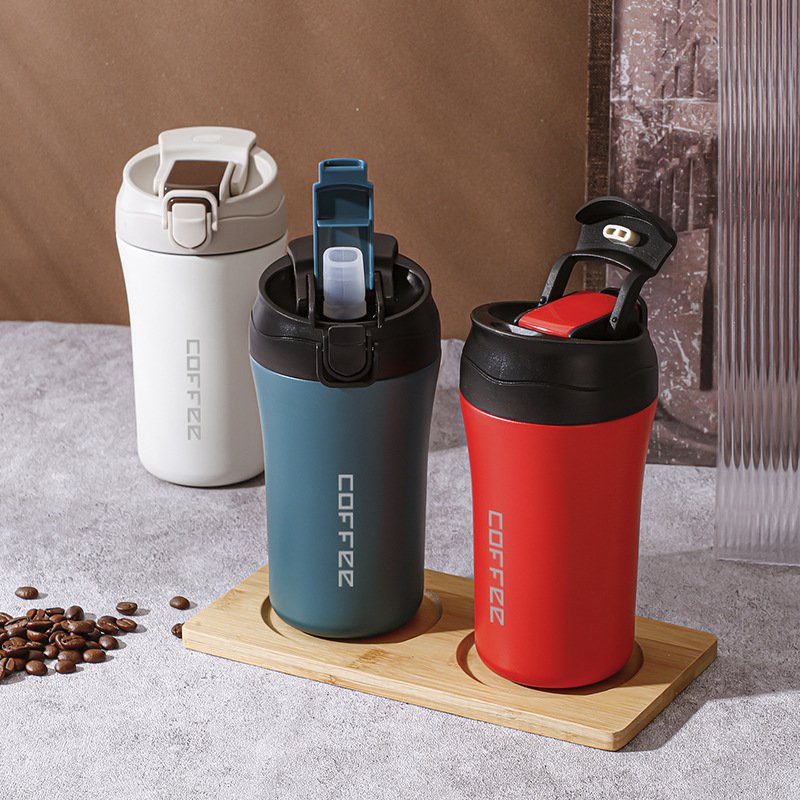 400ml 13oz Stainless Steel Double Wall Insulated Coffee Mug Straw Drinking Vaccum Tumbler BPA Free Thermoses