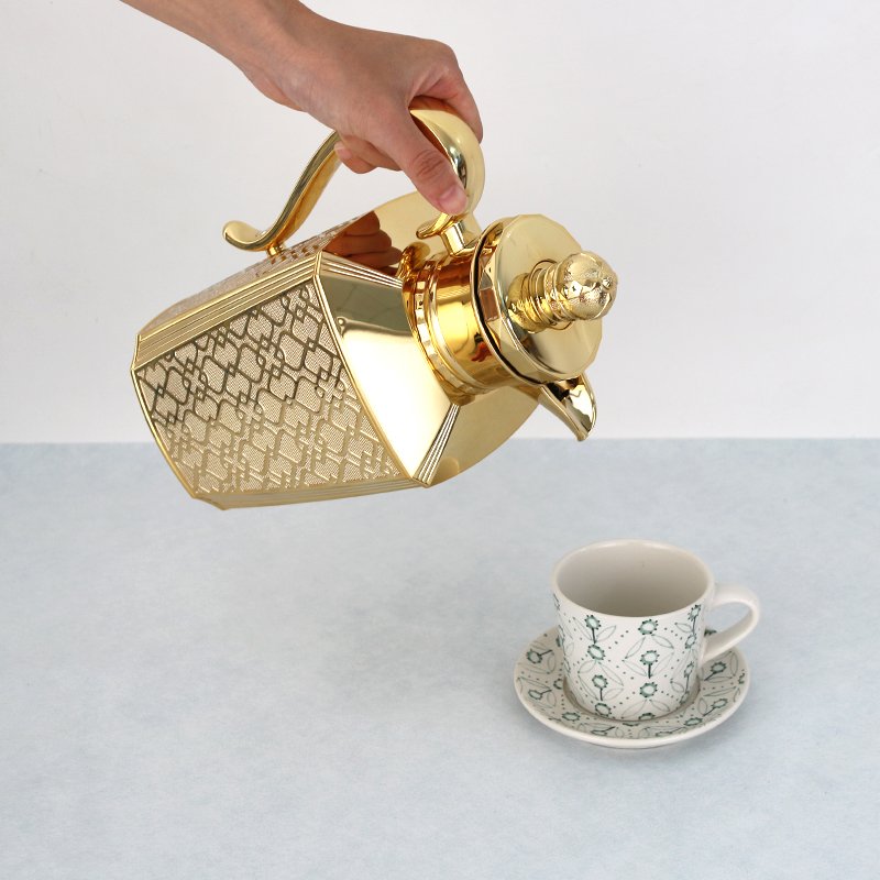Y2024 Newest 1000 ml Square Vase shape whole Golden Coating Plastic Food BPA Free Dallah Pot Thermo flask