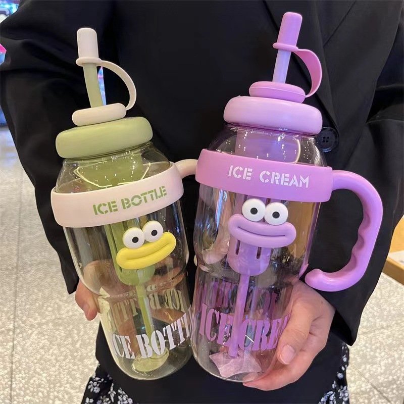 Large Capacity Cartoon Kitty Kids Plastic Water Straw Drink Cup Portable Kawaii Ice Water Bottle Coffee Mug Girls Gifts