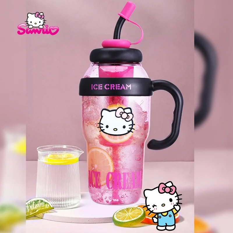 Large Capacity Cartoon Kitty Kids Plastic Water Straw Drink Cup Portable Kawaii Ice Water Bottle Coffee Mug Girls Gifts