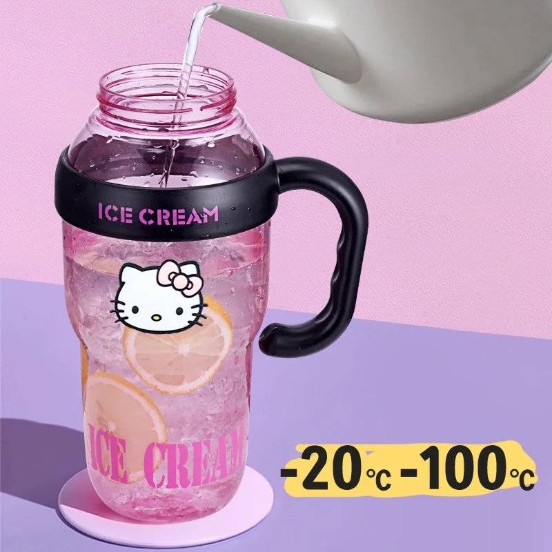 Large Capacity Cartoon Kitty Kids Plastic Water Straw Drink Cup Portable Kawaii Ice Water Bottle Coffee Mug Girls Gifts
