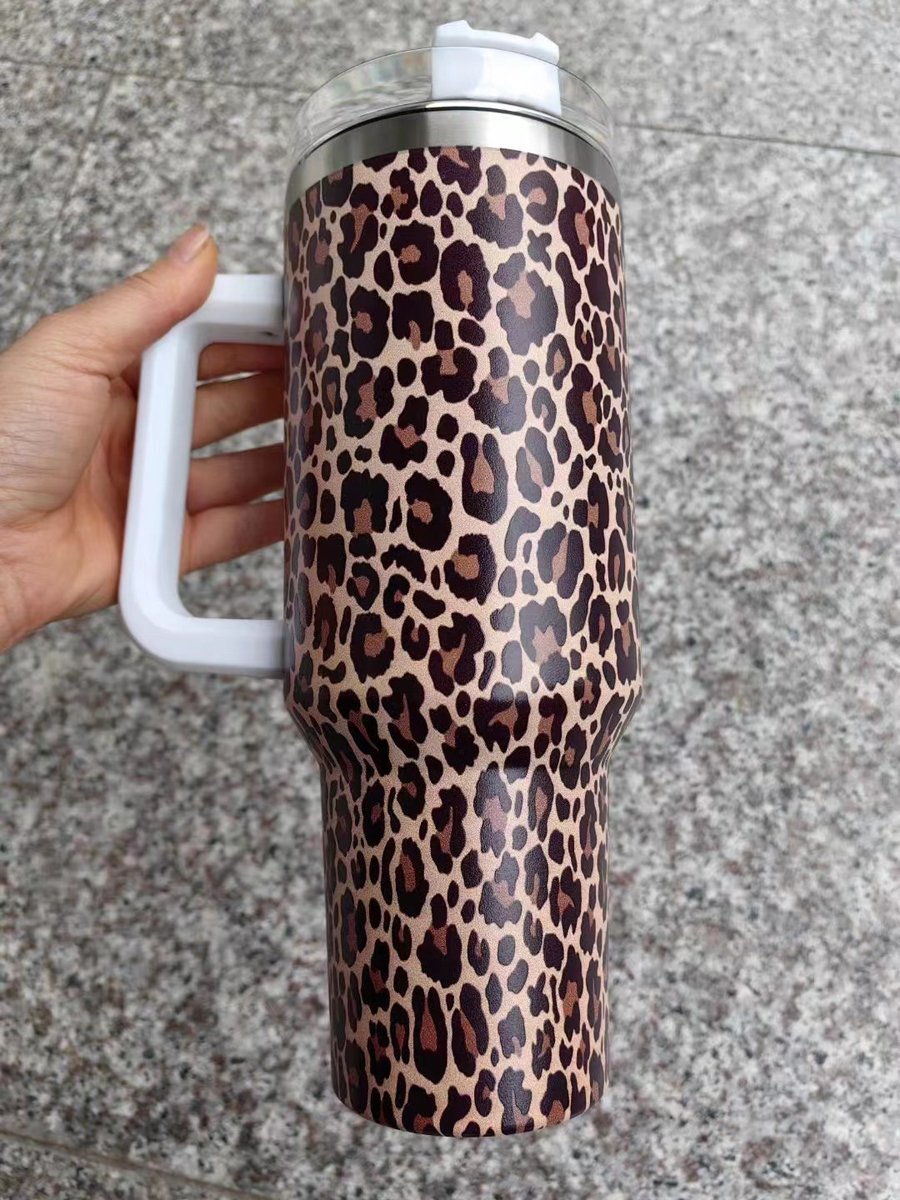 16 Colors Wholesale 40 oz Leopard Print Tumblers Stainless Steel Leopard Coffee Mug with Lid and Straw
