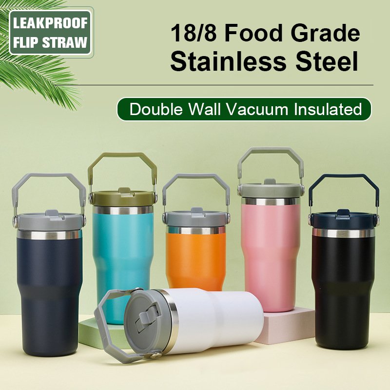Stainless Steel Tumbler with Handle Vacuum Insulated Mug Cup 20 oz 30 oz Reusable Cup with Straw Lid