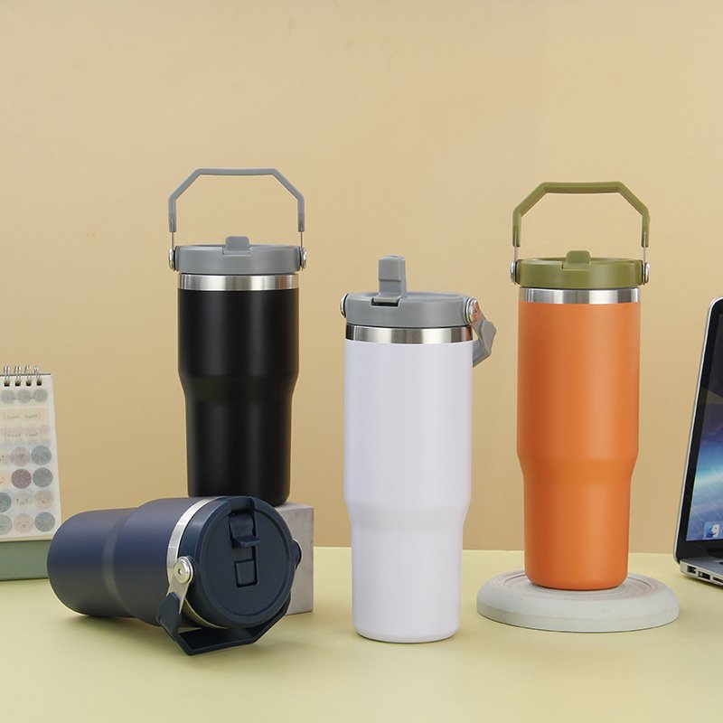 Stainless Steel Tumbler with Handle Vacuum Insulated Mug Cup 20 oz 30 oz Reusable Cup with Straw Lid