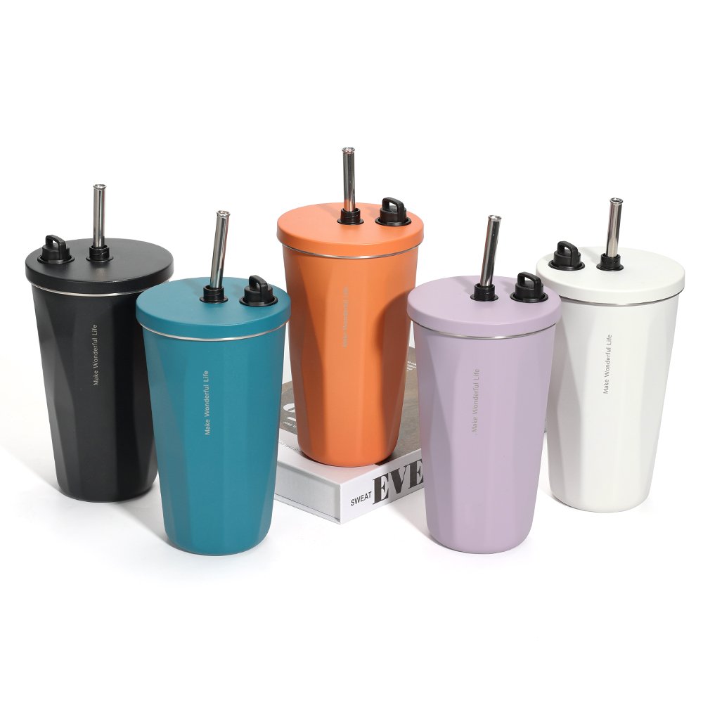 New design wholesale stainless steel coffee mug reusable coffee cup food grade coffee mug with straw
