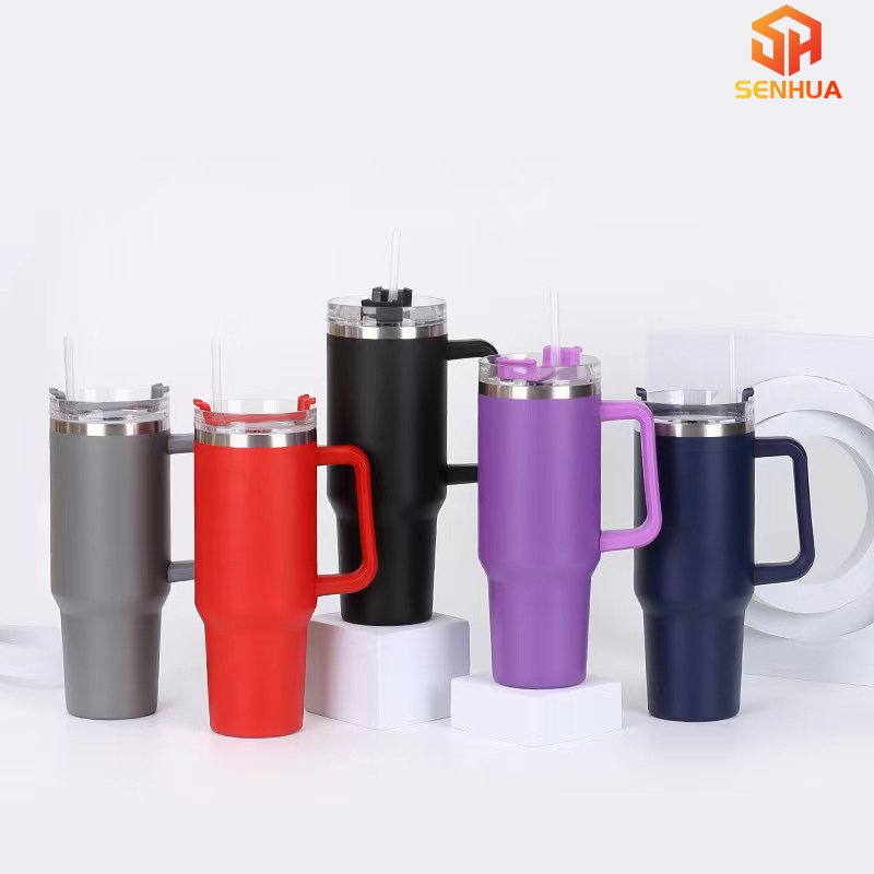 40oz high quality handle beer tumbler cup With straw rotatable lid.Stainless steel double wall vacuum insulated travel mug.