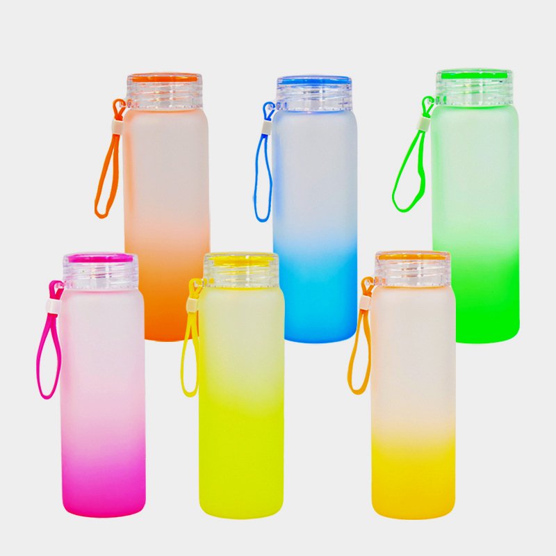 Sublimation Blank Mixed Color Frosted Gradient Glass Water Bottle Tumbler USA Warehouse Wholesale 17oz White Box