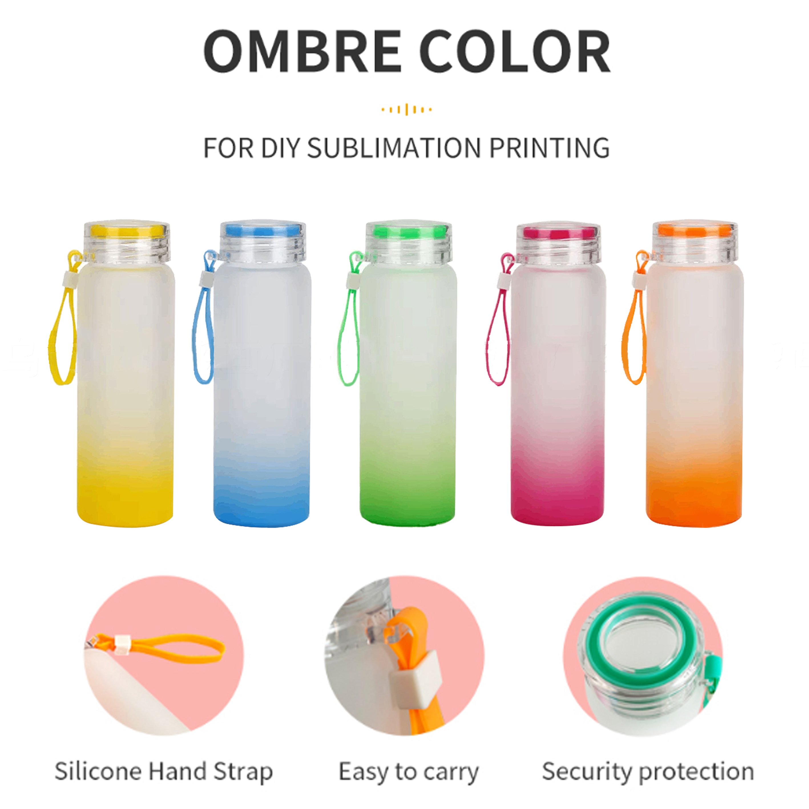 Sublimation Blank Mixed Color Frosted Gradient Glass Water Bottle Tumbler USA Warehouse Wholesale 17oz White Box