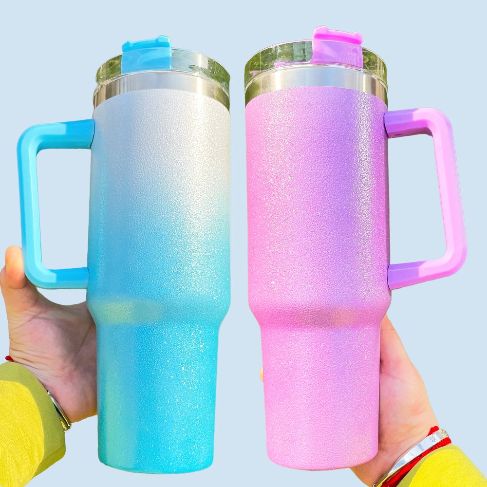 wholesale bulk Sparkle iridescent thermos outdoor sports studded glittery 40oz stainless steel mugs for sublimation printing