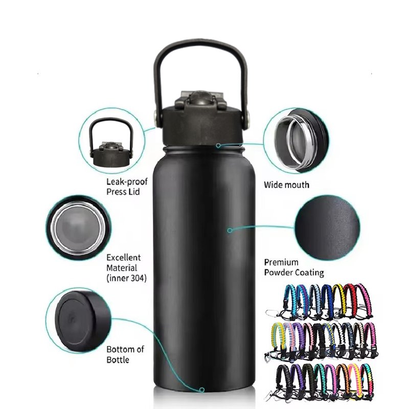 32oz 40oz 64oz 128oz Double Wall Stainless Steel Water Bottle Flask Sports Bottle With Handle and Lid