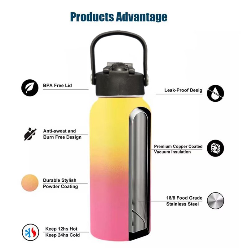32oz 40oz 64oz 128oz Double Wall Stainless Steel Water Bottle Flask Sports Bottle With Handle and Lid