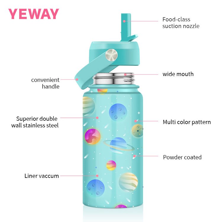Yeway Children Gym Sport Double Wall Insulated Stainless Steel Drink Straw Lid Water Vacuum Flask Kids Thermos Bottle