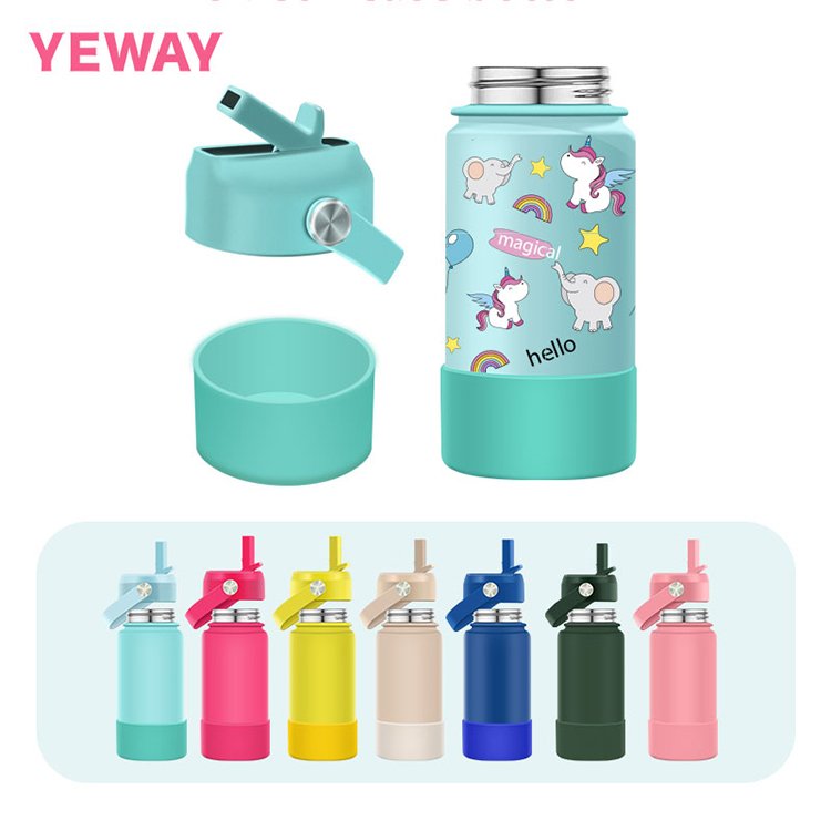 Yeway Children Gym Sport Double Wall Insulated Stainless Steel Drink Straw Lid Water Vacuum Flask Kids Thermos Bottle