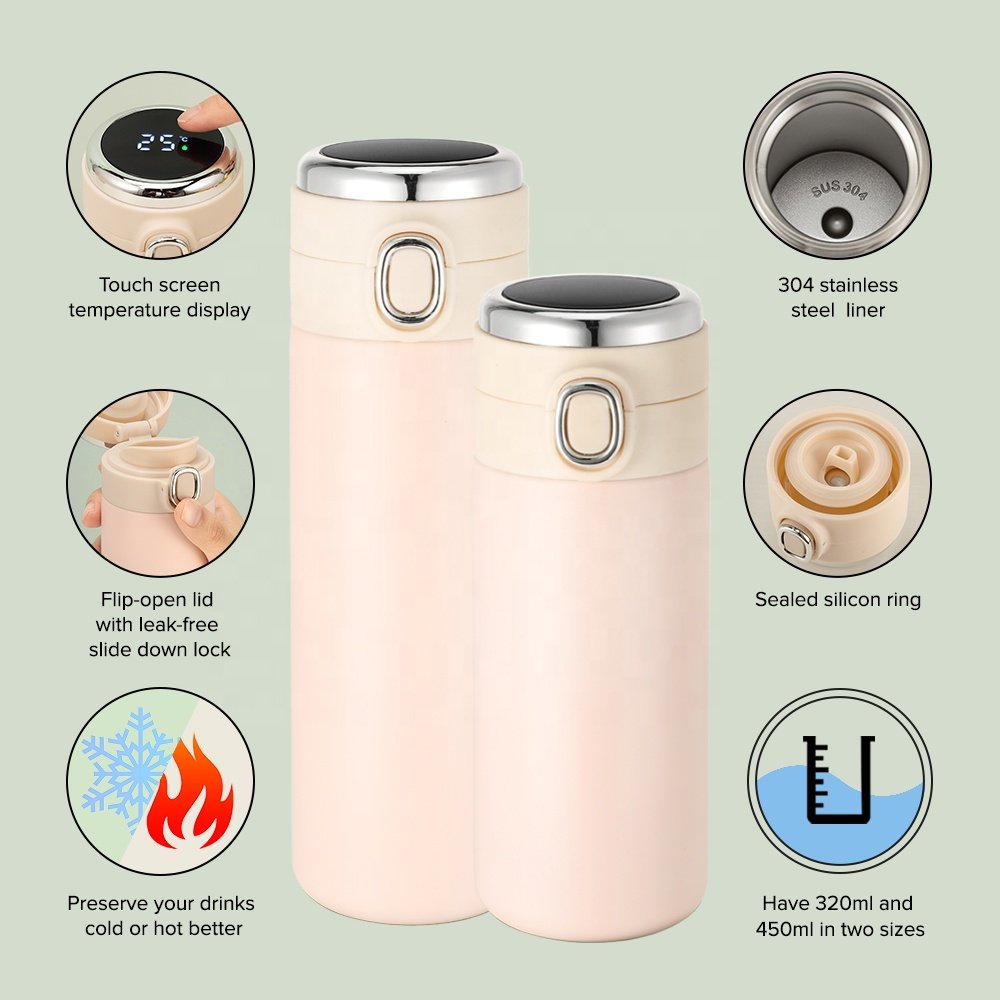 LOPO Double Wall Vacuum Insulated Thermos Beverage Water Bottle Stainless Steel Travel Mug 450ml