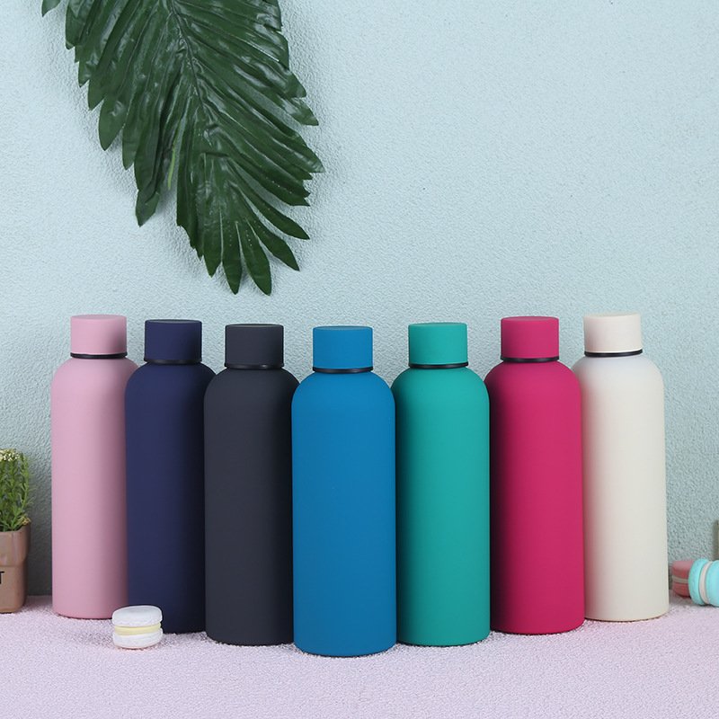 Drink 18/8 304 Matte Paint 350ml 500ml Small Mouth Double Wall Vacuum Flasks Stainless Steel Water Bottle Cup Handle
