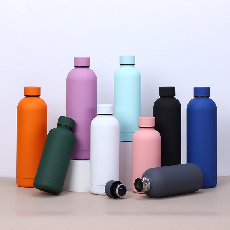 Drink 18/8 304 Matte Paint 350ml 500ml Small Mouth Double Wall Vacuum Flasks Stainless Steel Water Bottle Cup Handle