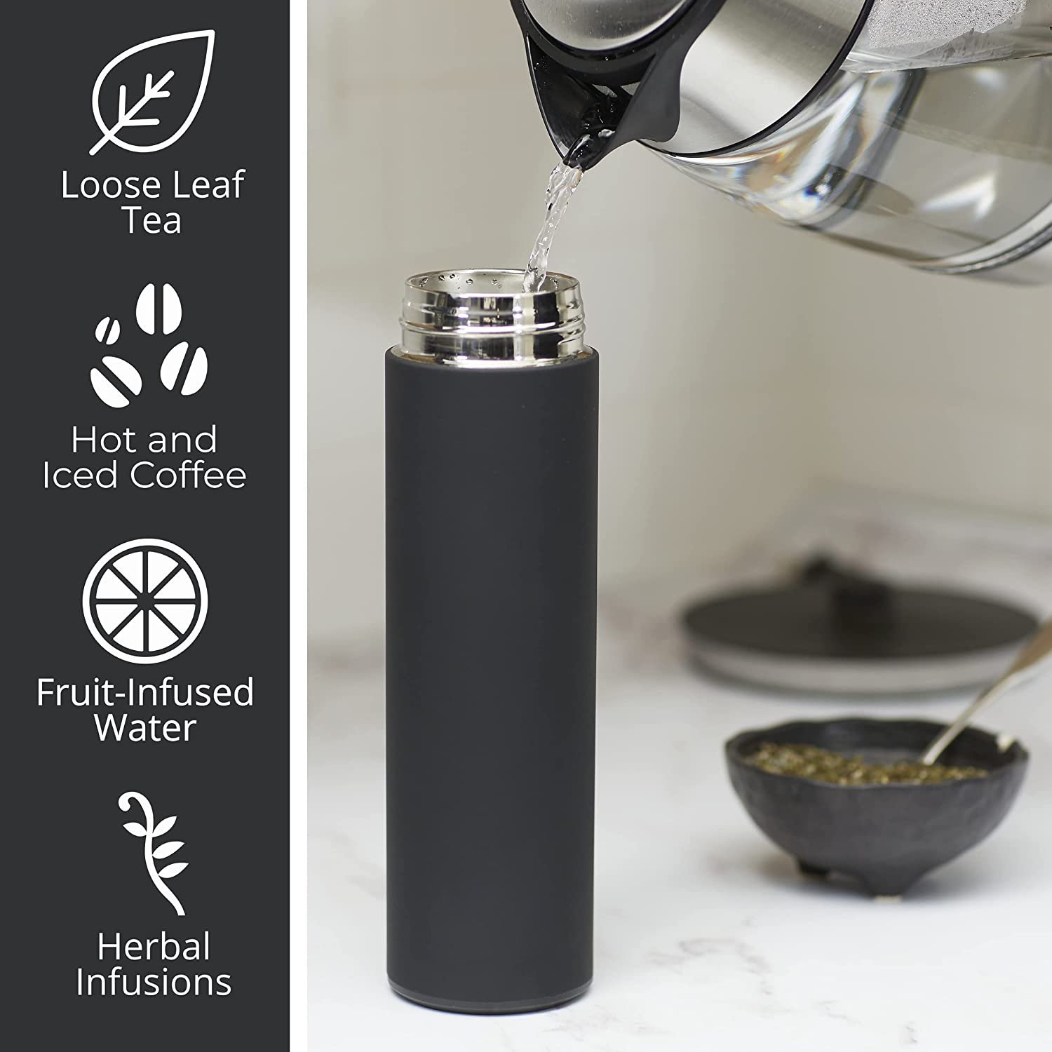 450ml Stainless Steel Double Wall Vacuum Flask with the Tea Infuser Insulated Tea Bottle with Tea Strainer Water Bottle BPA Free