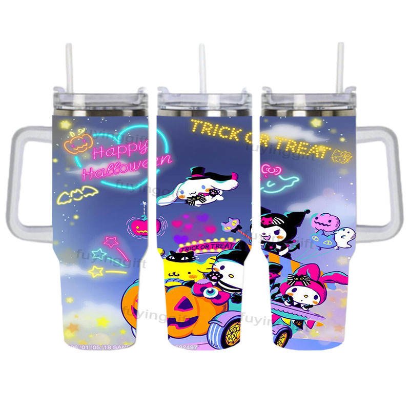 New design 40oz Cheap Custom Cartoon Kitty Halloween Cup Stainless Steel Vacuum Insulation Travel Mug Portable With Handle