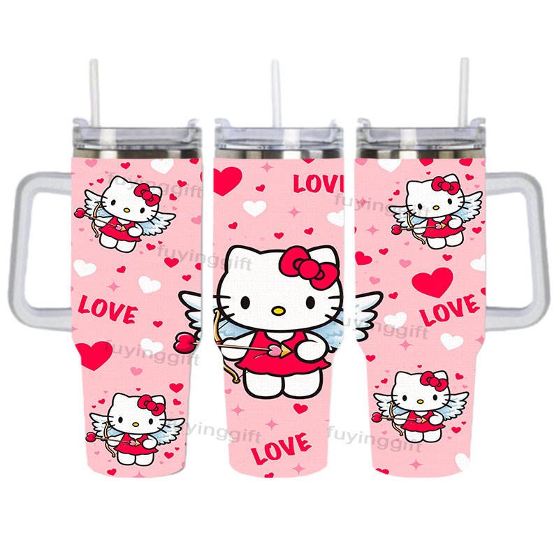 New design 40oz Cheap Custom Cartoon Kitty Halloween Cup Stainless Steel Vacuum Insulation Travel Mug Portable With Handle