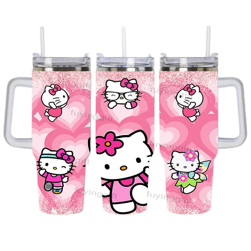New design 40oz Cheap Custom Cartoon Kitty Halloween Cup Stainless Steel Vacuum Insulation Travel Mug Portable With Handle