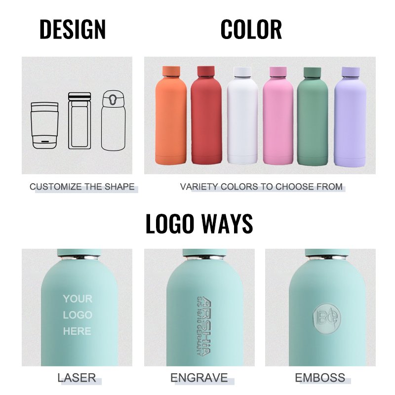 Custom Logo 500ml Small Cup Mouth Matte Surface Double Wall Vacuum Flask Stainless Steel Thermal Sports Water Bottle