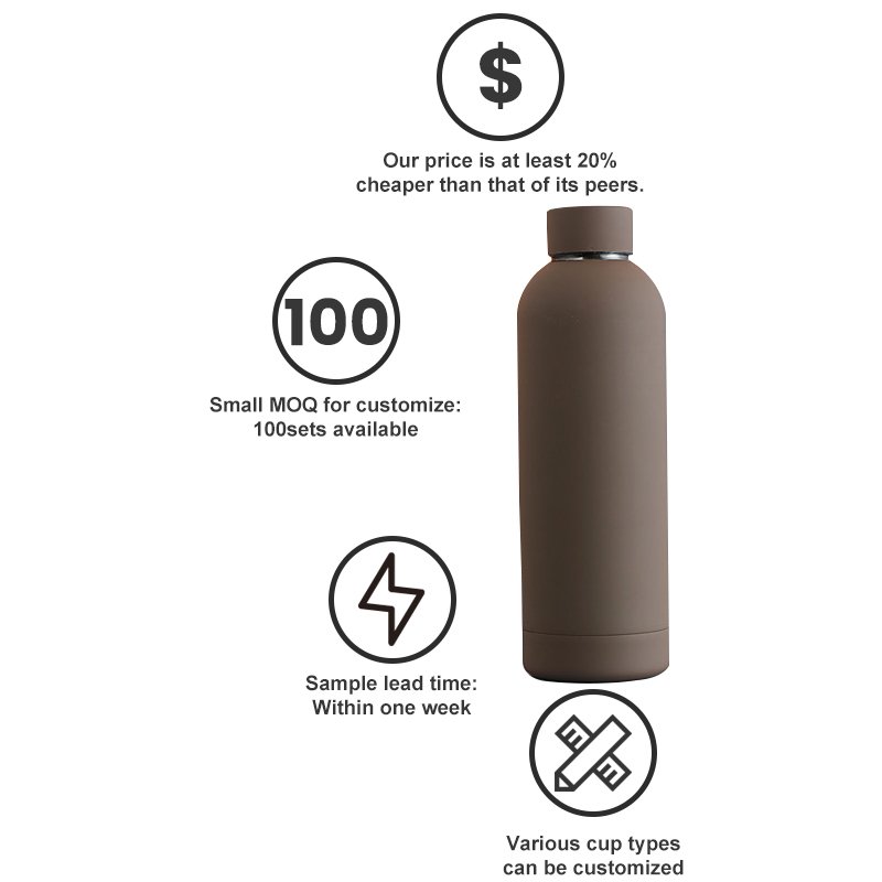 Custom Logo 500ml Small Cup Mouth Matte Surface Double Wall Vacuum Flask Stainless Steel Thermal Sports Water Bottle