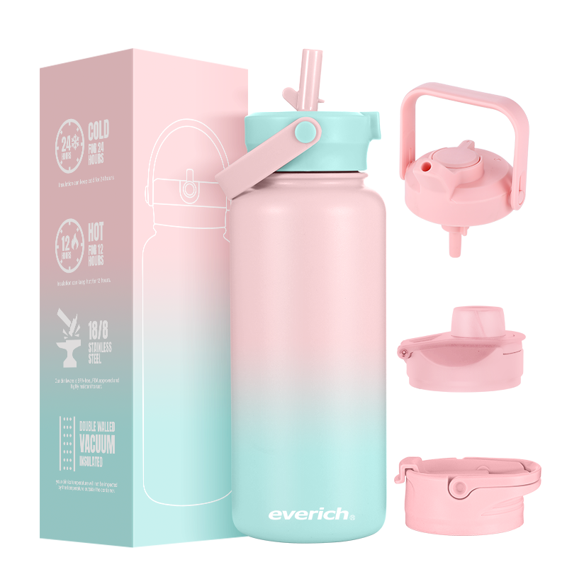 Stainless Steel Insulated Water Bottle with Straw For Cold & Hot Drinks Metal Vacuum Flask with Screw Lid and Modern Leakproof