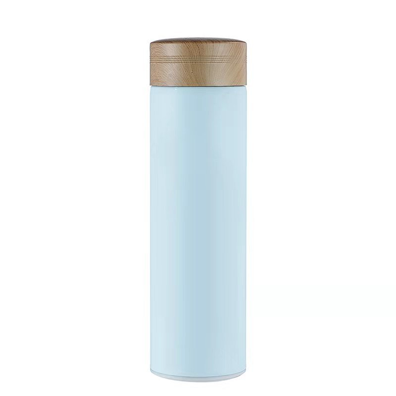 500ml Wooden Grain Color Lid Stainless Steel Double Wall Insulated Vacuum Flask Tea Infuser Water Bottle