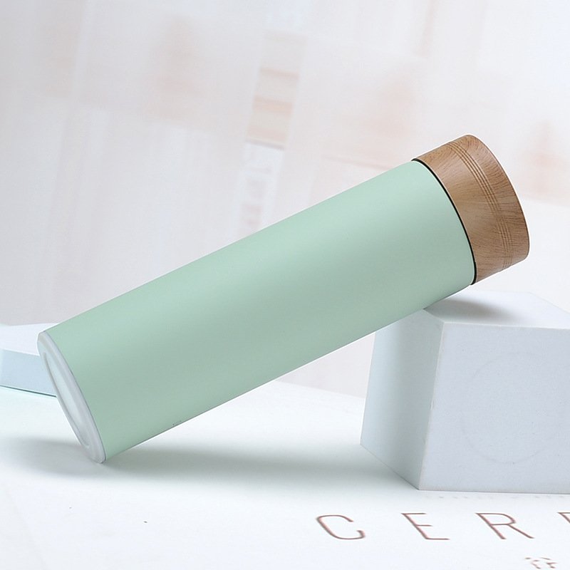 500ml Wooden Grain Color Lid Stainless Steel Double Wall Insulated Vacuum Flask Tea Infuser Water Bottle