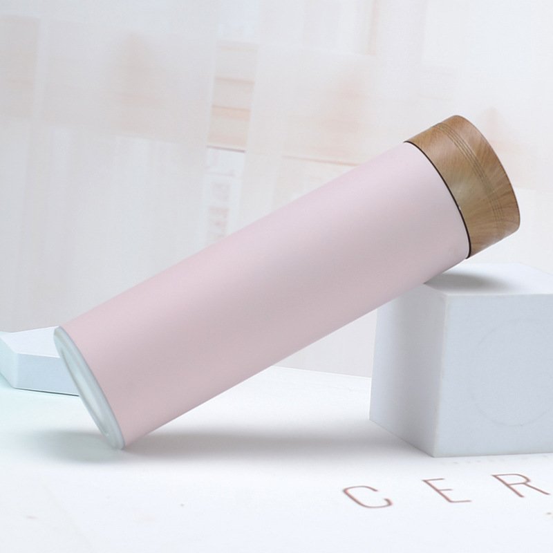 500ml Wooden Grain Color Lid Stainless Steel Double Wall Insulated Vacuum Flask Tea Infuser Water Bottle