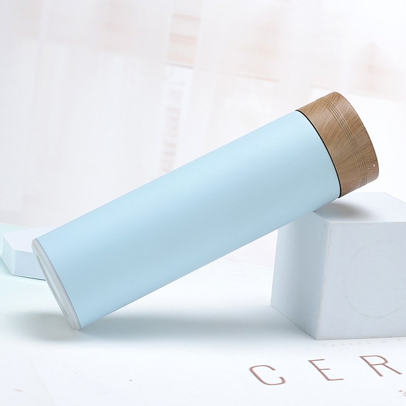500ml Wooden Grain Color Lid Stainless Steel Double Wall Insulated Vacuum Flask Tea Infuser Water Bottle