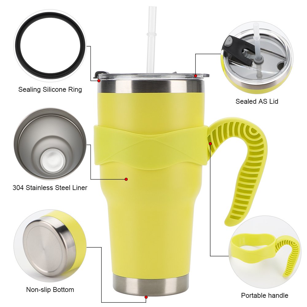 30oz Stainless Steel Insulated Tumbler 900ML Double Wall Vacuum Travel Coffee Mug Handle Sliding Lid Eco-friendly Gift Christmas