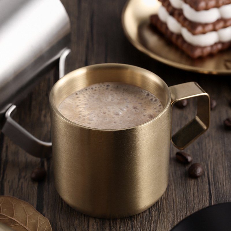 304 stainless steel double layer coffee cup with anti-hot factory direct Outdoor Camping mug breakfast milk cup